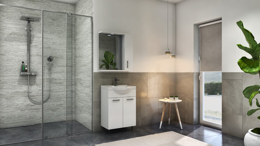 Mobilier Baie MDF și lavoar, Seria 153, 55 cm, Alb