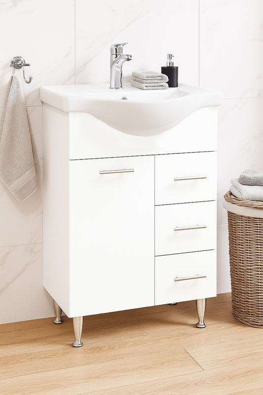 Mobilier Baie MDF și lavoar, Seria 153, Sertare, 55cm, Alb
