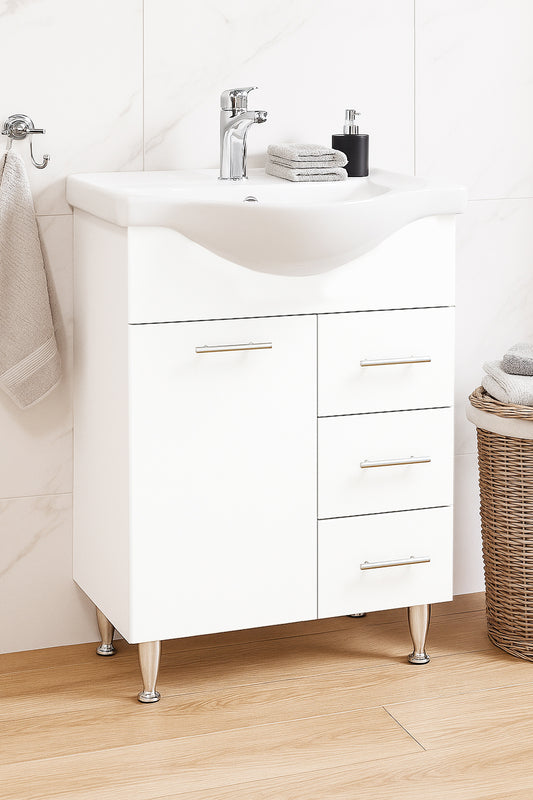 Mobilier Baie MDF și lavoar, Seria 153, Sertare, 60cm, Alb