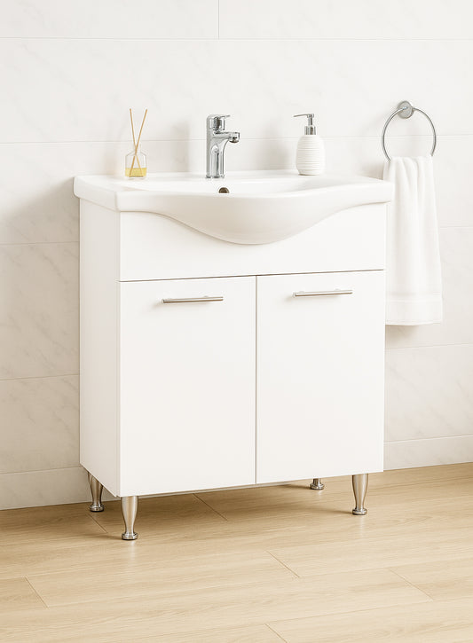 Mobilier Baie MDF și lavoar, Seria 153, 75cm, Alb