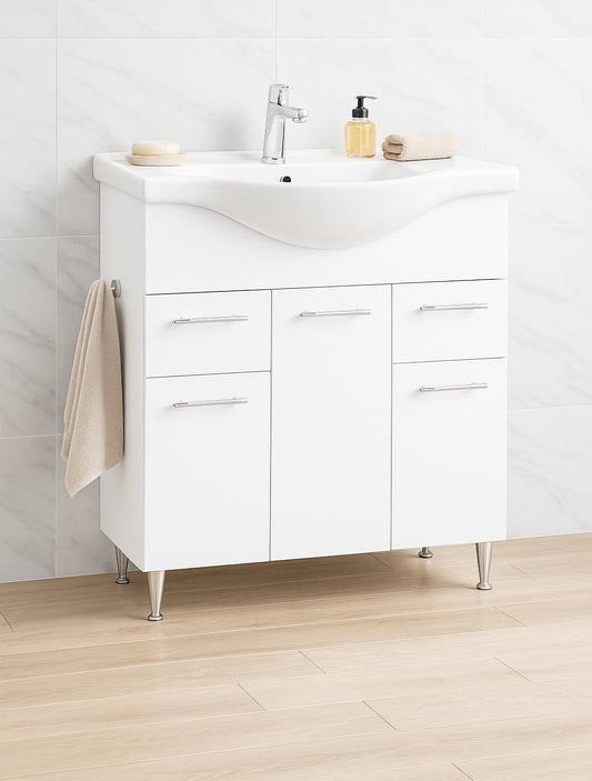 Mobilier Baie MDF și lavoar, Seria 153, Sertare, 75cm, Alb