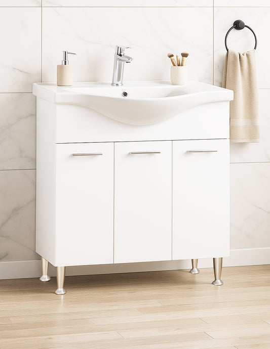 Mobilier Baie MDF și lavoar, Seria 153, 80cm, Alb