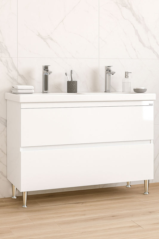 Mobilier Baie MDF și lavoar, Seria 286, Sertare, 120cm, Alb