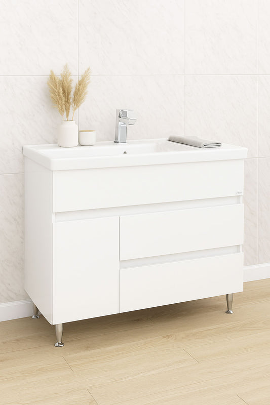 Mobilier Baie MDF și lavoar, Seria 288, 100cm, Alb