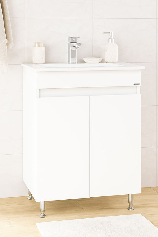 Mobilier Baie MDF și lavoar, Seria 386, 60cm, Alb