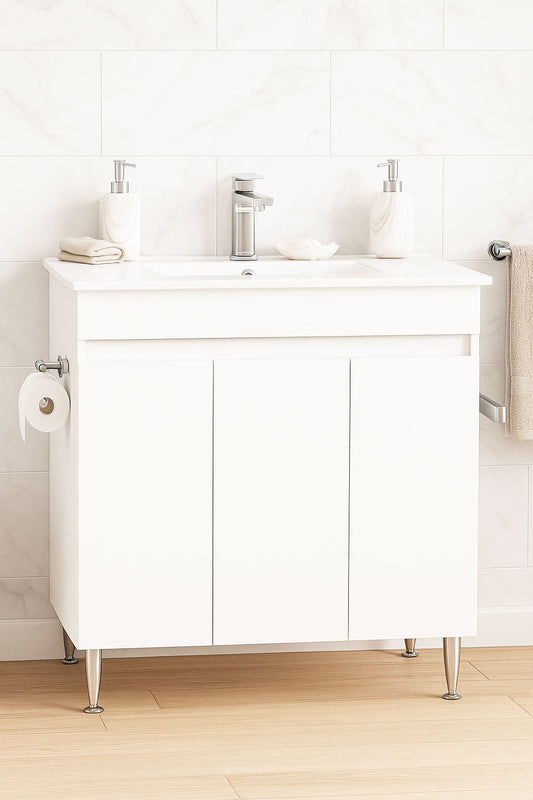 Mobilier Baie MDF și lavoar, Seria 386, 80cm, Alb