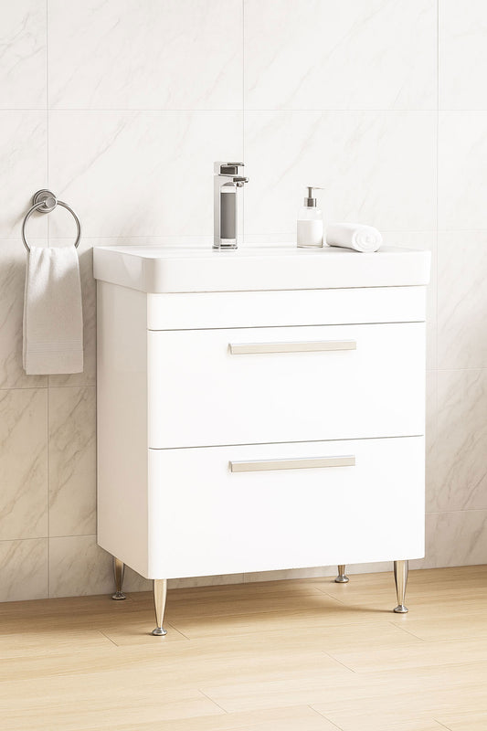 Mobilier Baie MDF și lavoar, Seria 501, Sertare, 60cm, Alb
