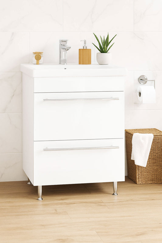 Mobilier Baie MDF și lavoar, Seria 754, Sertare, 60cm, Alb
