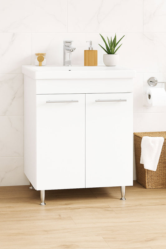 Mobilier Baie MDF și lavoar, Seria 754, 65cm, Alb