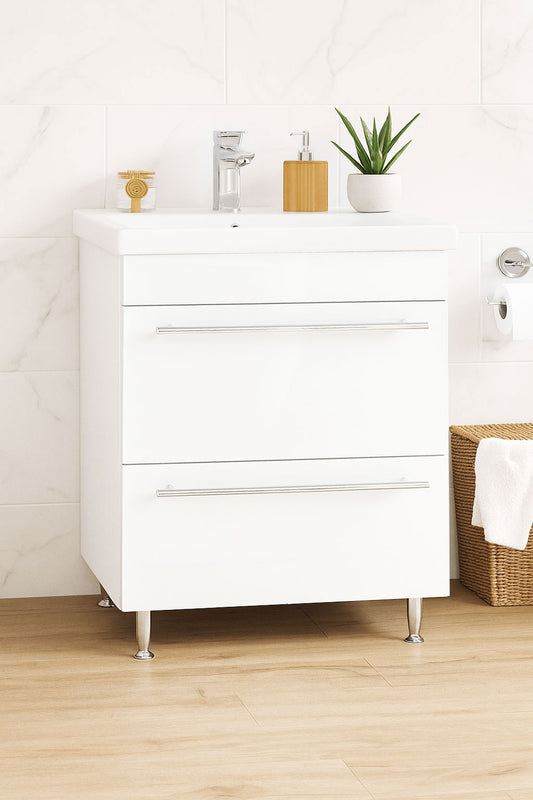 Mobilier Baie MDF și lavoar, Seria 754, Sertare, 70cm, Alb