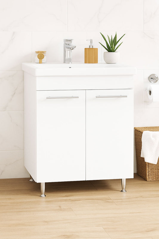 Mobilier Baie MDF și lavoar, Seria 754, 70cm, Alb