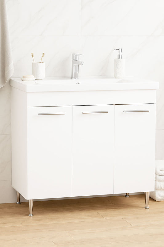 Mobilier Baie MDF Kit și lavoar, Seria 754, 80cm, Alb