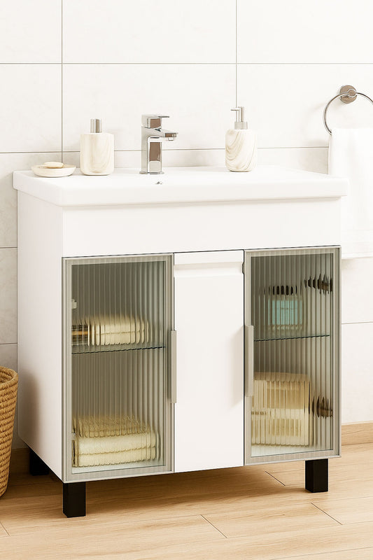 Mobilier Baie MDF și lavoar, Seria 758, 80cm, Alb