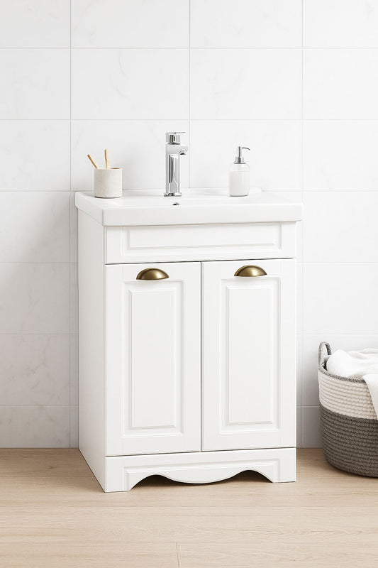 Mobilier Baie MDF și lavoar, Seria 772, 60cm, Alb rustic