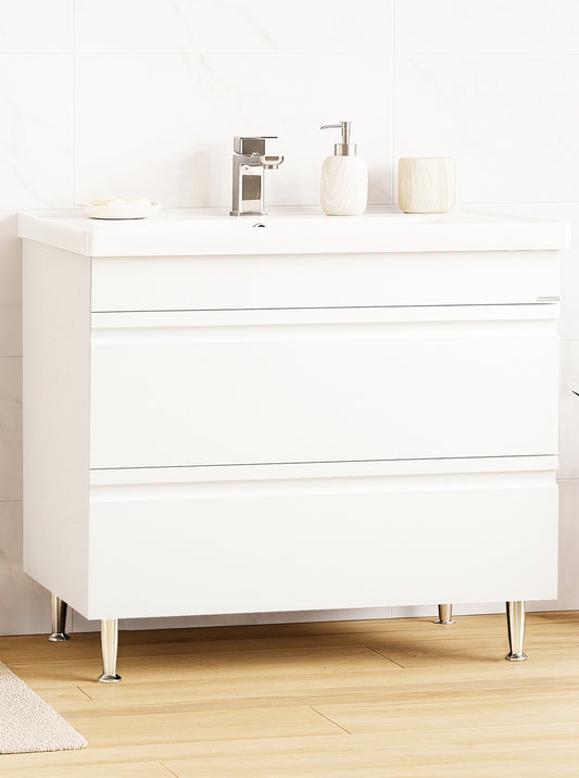 Mobilier Baie MDF și lavoar, Seria 786, Sertare, 100cm, Alb