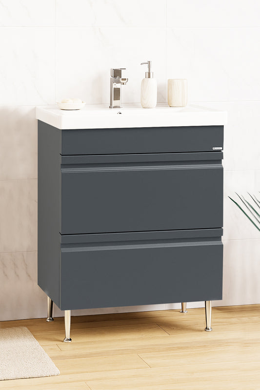 Mobilier Baie MDF și lavoar, Seria 786, Sertare, 60cm, Antracit