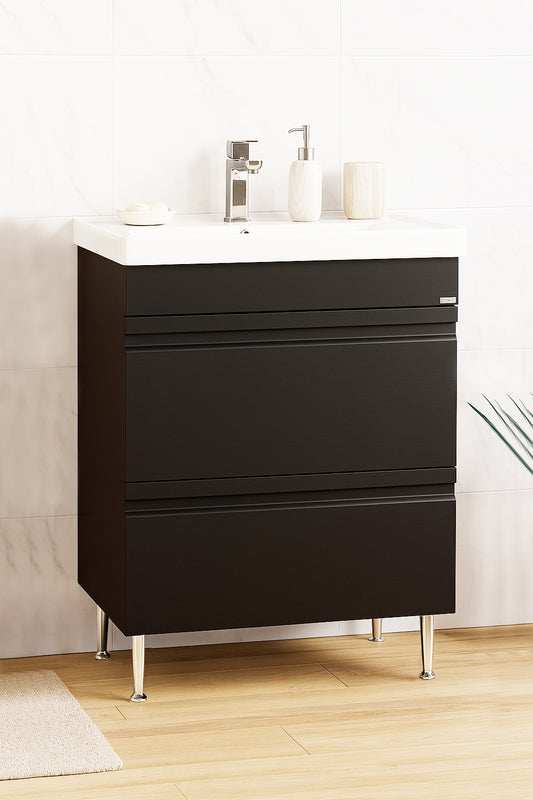 Mobilier Baie MDF și lavoar, Seria 786, Sertare, 60cm, Negru