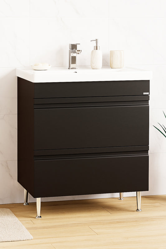 Mobilier Baie MDF și lavoar, Seria 786, Sertare, 70cm, Negru