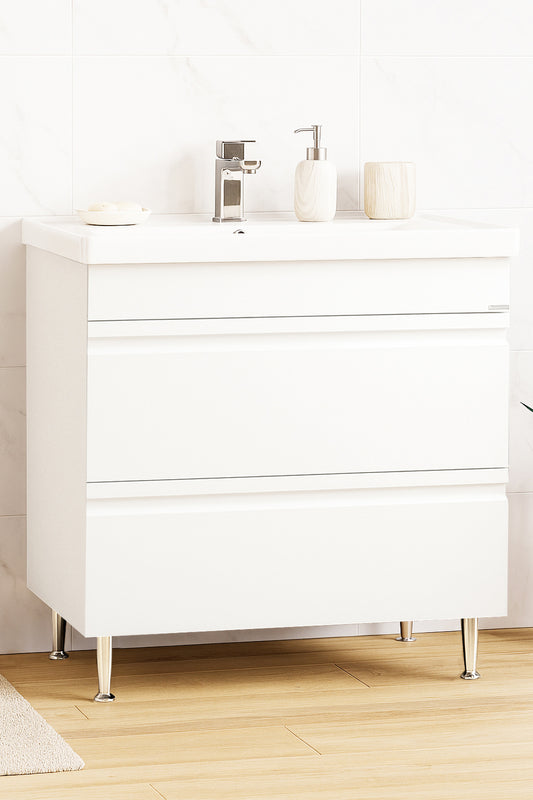 Mobilier Baie MDF și lavoar, Seria 786, Sertare, 80cm, Alb
