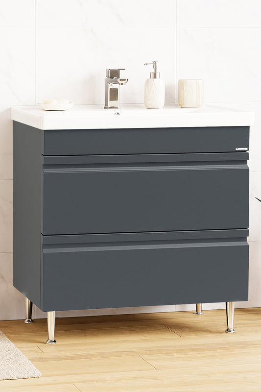 Mobilier Baie MDF și lavoar, Seria 786, Sertare, 80cm, Antracit