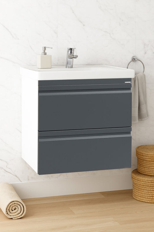 Mobilier Baie MDF kit și lavoar, Seria 786, Suspendat, Sertare, 60cm, Antracit
