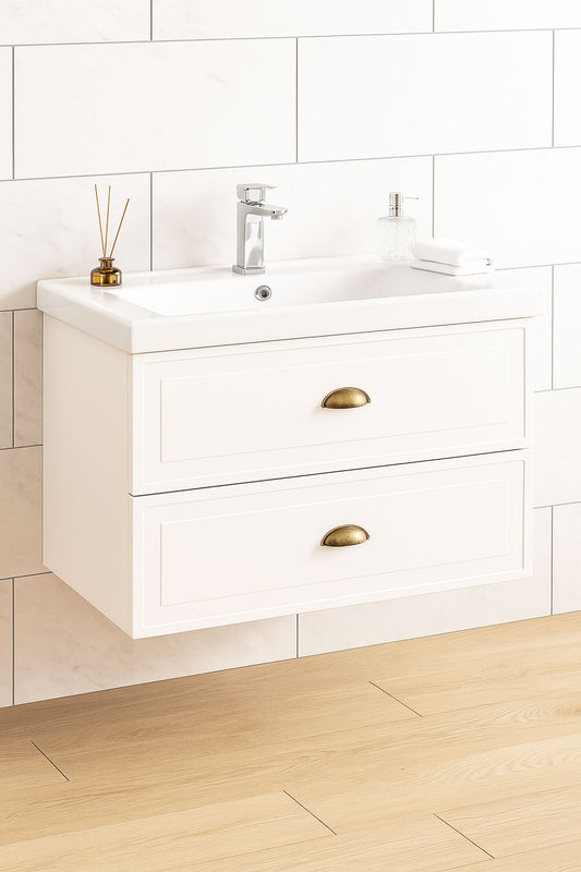 Mobilier Baie MDF și lavoar, Seria 796, 80cm, Alb rustic