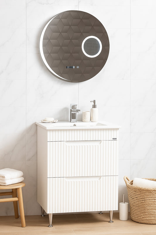 Set Mobilier Baie cu lavoar și Oglindă, Seria 033, Sertare, 60cm, Alb