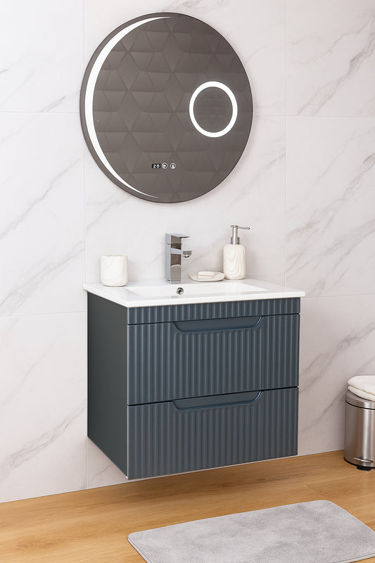 Set Mobilier Baie cu lavoar și Oglindă, Seria 033, Suspendat, Sertare, 60cm, Antracit
