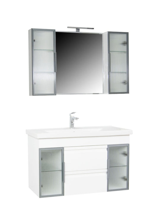 Mobilier Baie MDF și lavoar, Seria 758, 100cm, Alb