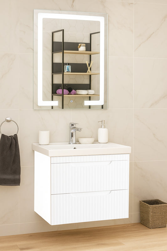 Set Mobilier Baie cu lavoar și Oglindă, Seria 733, Suspendat, Sertare, 60cm, Alb