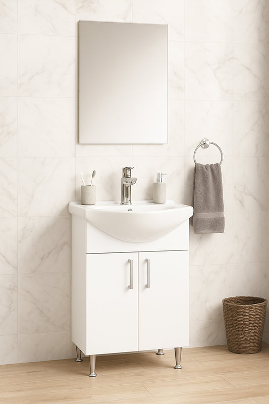 Set Mobilier Baie eco cu lavoar și Oglindă, Seria 005, 50cm, Alb