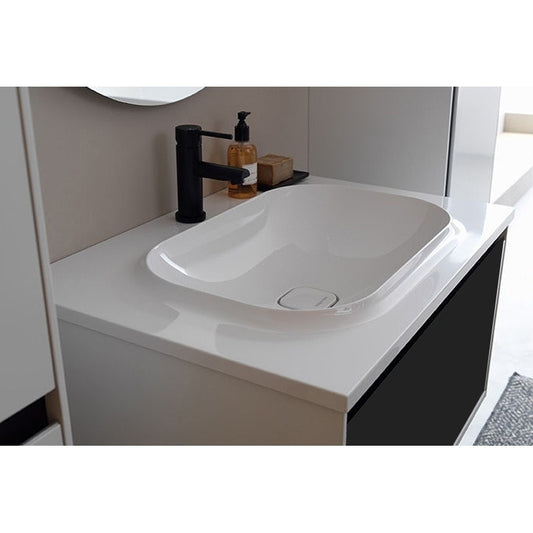 Set mobilier suspendat si lavoar Kolpasan, Pandora, 75 cm, black stone