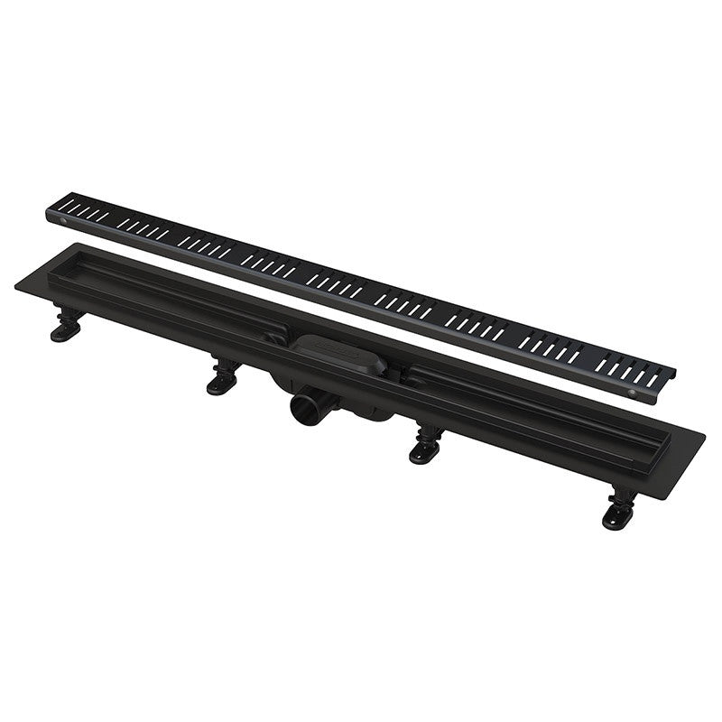 Set rigola de dus cu capac, AlcaPlast, Simple, 75 cm, negru mat