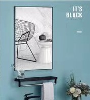 Oglinda de perete 60x80cm, colturi drepte, culoare negru, polita inclusa